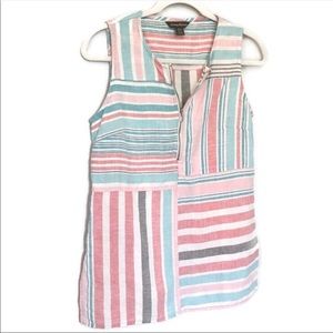 TOMMY BAHAMA Linen Pastel Striped Half ZIP Tank S